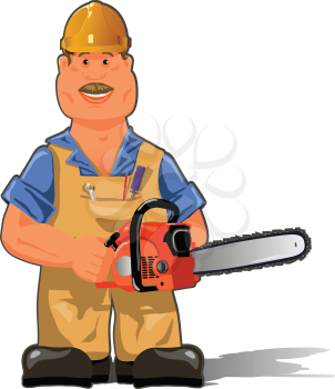 Royalty Free Clipart Image of a Worker With a Chainsaw