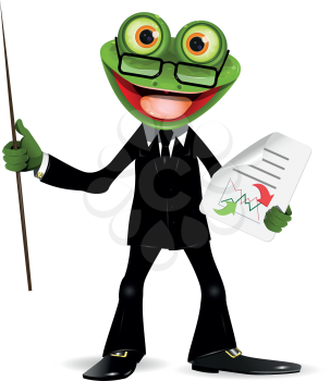 Frog in a black suit with a pointer
