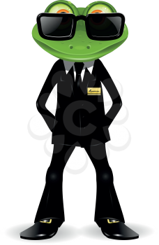 frog security guard in a black suit
