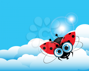 illustration red Ladybug in the blue sky