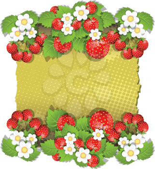 Royalty Free Clipart Image of a Background With Strawberries and Flowers