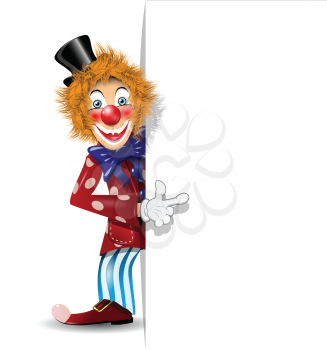 Royalty Free Clipart Image of a Clown in a Black Hat