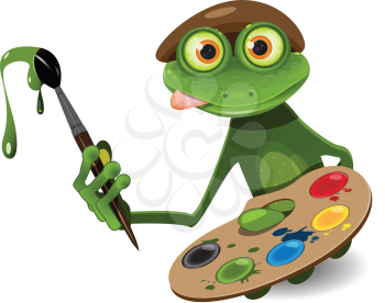 Royalty Free Clipart Image of a Frog With a Paintbrush