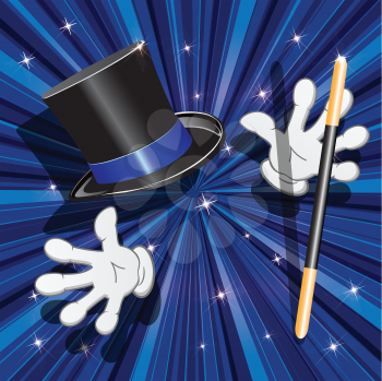 Royalty Free Clipart Image of a Hat, Gloves and Wand