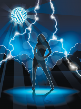 Royalty Free Clipart Image of a Woman on a Nightclub Background
