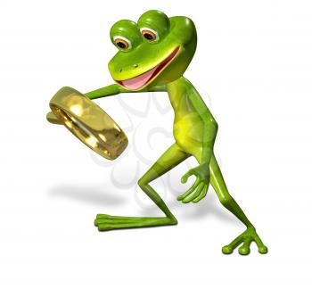 3d illustration merry green frog with magnifying