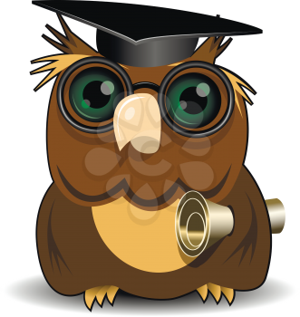 Illustration Owl scientist with green eye on white background