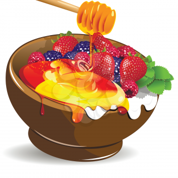 Illustration berries yogurt and honey in the cup