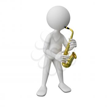 3D Illustration of Abstract Man with Saxophone on a White Background