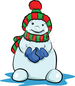 Stock Illustration Cute Snowman in a Hat on a White Background