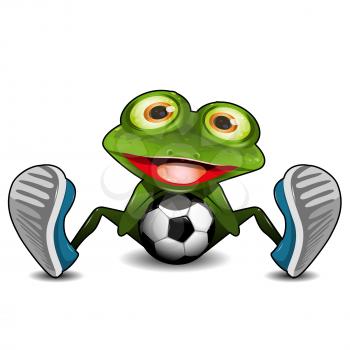 Illustration Green Frog Sitting with a Soccer Ball