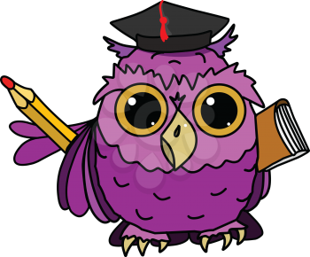 Illustration of Owl with a Book on a White Background