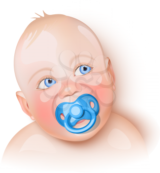 Royalty Free Clipart Image of a Baby with a Pacifier in Mouth