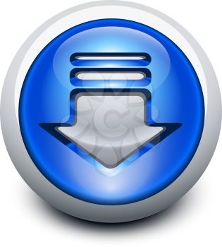 Royalty Free Clipart Image of a Button with a Download Arrow