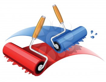 Vector illustration of red and blue paint roller