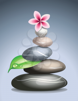 Royalty Free Clipart Image of Piled Pebbles with a Lotus Flower on Top