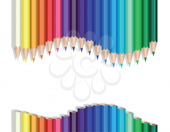 Royalty Free Clipart Image of Coloured Pencils in a Wave