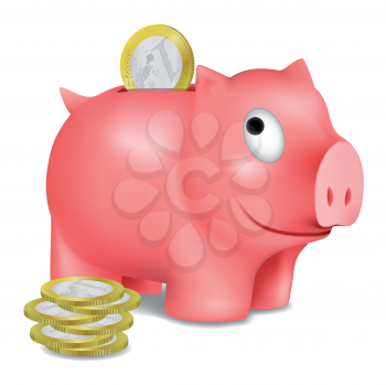 Royalty Free Clipart Image of a Piggy Bank and Euro Coins