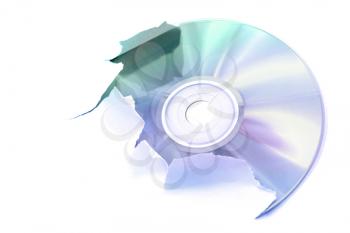 Laser disk tearing a white paper, illustration