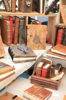 Antique wooden books with wooden covers