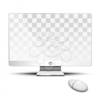 Transparent flat screen and mouse on the desktop