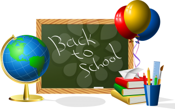 Royalty Free Clipart Image of a Blackboard and Balloons