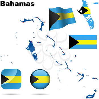 Royalty Free Clipart Image of a Flag and Map of the Bahamas