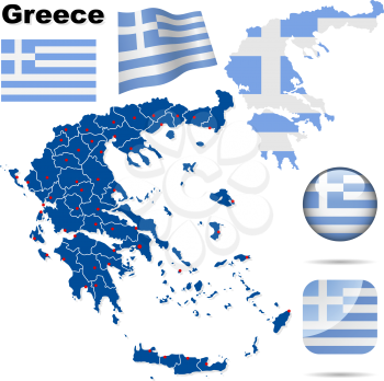 Royalty Free Clipart Image of Flags and a Map of Greece