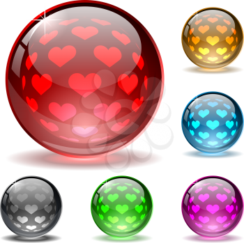 Royalty Free Clipart Image of Globes With Hearts