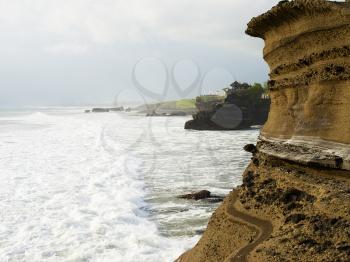 View on ocean coast cliffs at Tanah Lot area, Bali, Indonesia