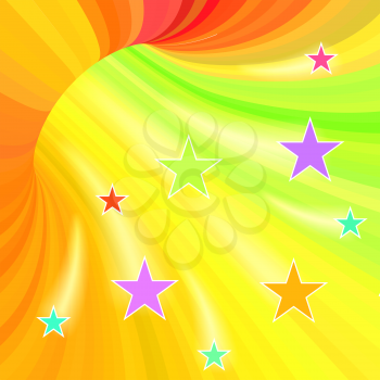 Multicolor stripes tunnel background with flying stars.
