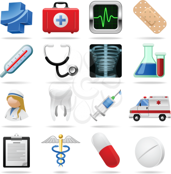 Medical icons and symbols vector set isolated on white.