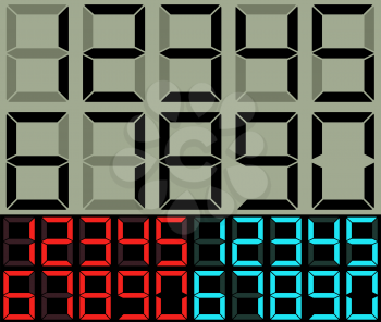 Calculator and table clock digits vector template.