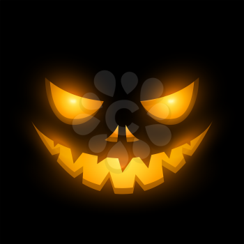 Halloween scary illuminated face in the dark vector illustration.