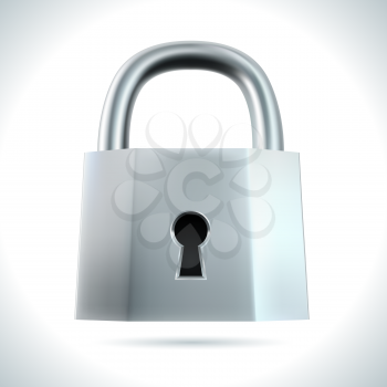Metal padlock isolated on white background vector illustration.