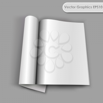 Blank opened magazine with rolled page vector template.