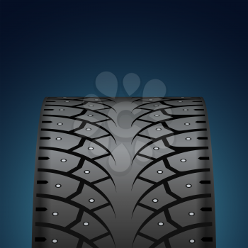 Winter tire front view vector background with copy space.