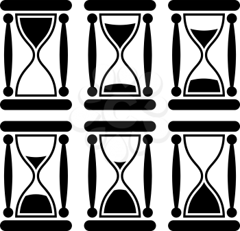 Black and white sandglass icon illustrating time passing.