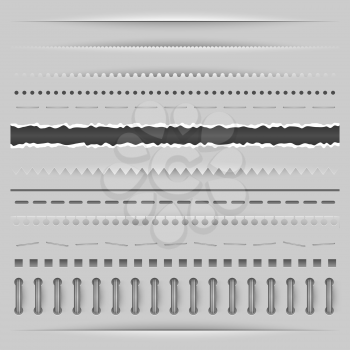 Paper cut, torn and perforation dividers vector template.