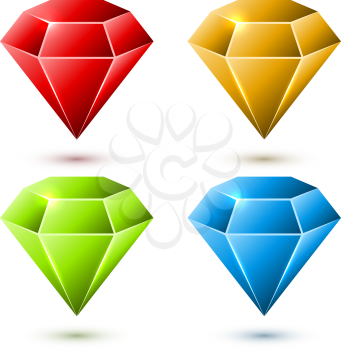 Color diamond vector set isolated on white background.
