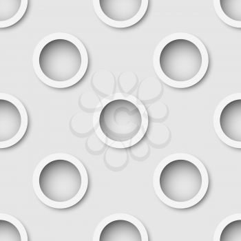 Seamless white extruded rings wall vector background. 