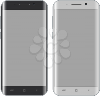 Front view of modern smartphone isolated on white background with black and white version. 