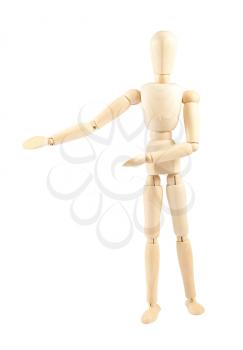 Royalty Free Photo of a Wooden Mannequin Showing a Space for Inserting Text