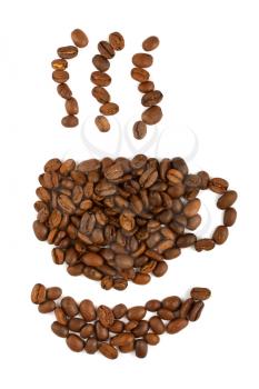Royalty Free Photo of an Arrangement of Coffee Beans in the Shape of a Cup of Coffee