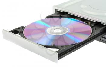 Opening cd-rom drive with disk isolated on white background