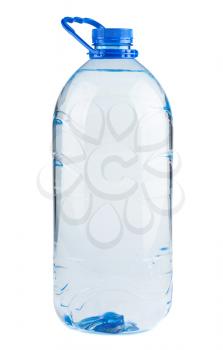 Single plastic bottle of water isolated on white background