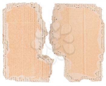 Two pieces of old cardboard with torn edges isolated on white background