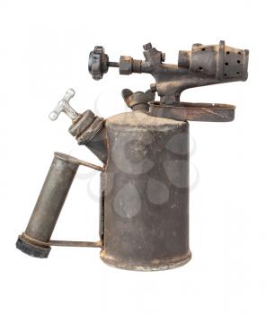 Old rusty blowtorch isolated on white background