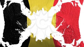Belgium torn flag fluttering in the wind, over white background, 3d rendering