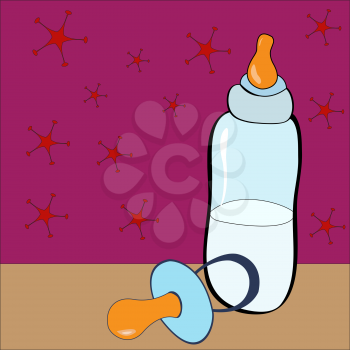 Royalty Free Clipart Image of a Baby Bottle and Pacifier
